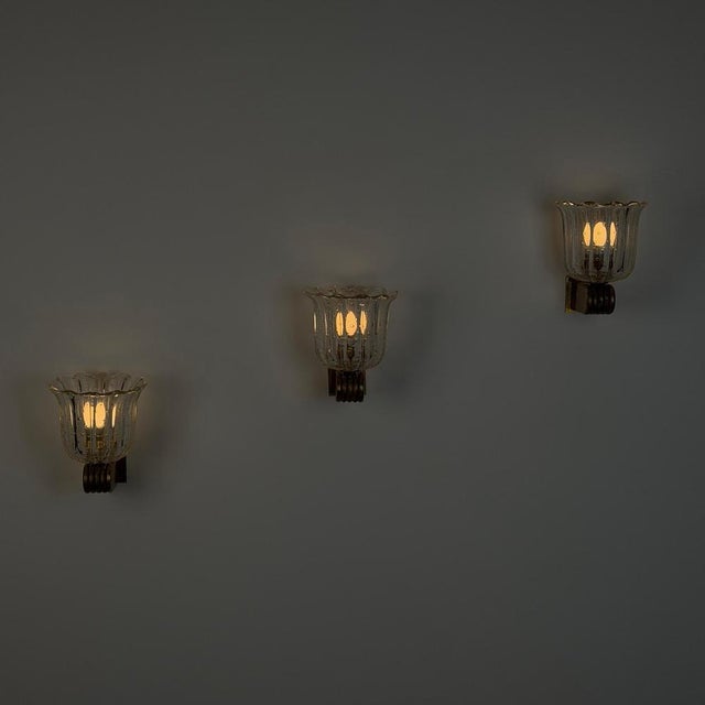 Gold Art Deco Tulip Glass Wall Sconces by Ercole Barovier, 1940s, Set of 3 For Sale - Image 8 of 18