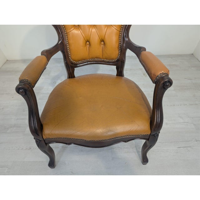 Vintage Chippendale Armchair in Leather, 1975 For Sale - Image 10 of 15