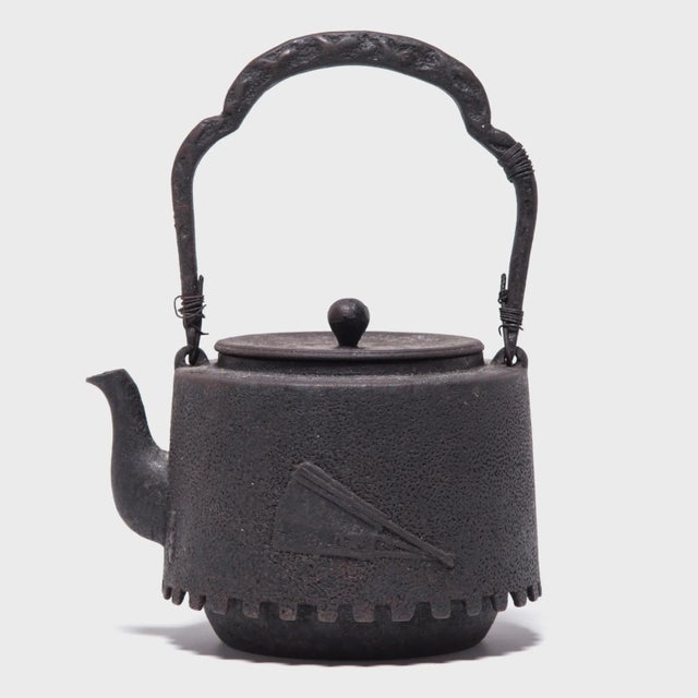 "Fanning the Fire" Antique Japanese Iron Teapot, C. 1920s For Sale - Image 4 of 9