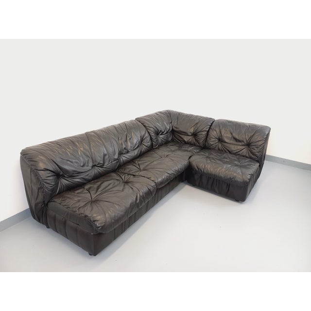 Vintage Corner Sofa in Black Leather with Integrated Bed, 1970s, Set of 3 For Sale - Image 14 of 18