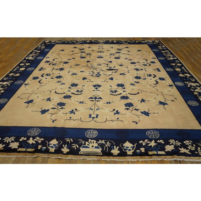 1900s Beige Background Color With Floral Design Antique Chinese Peking Rug For Sale In New York - Image 6 of 9