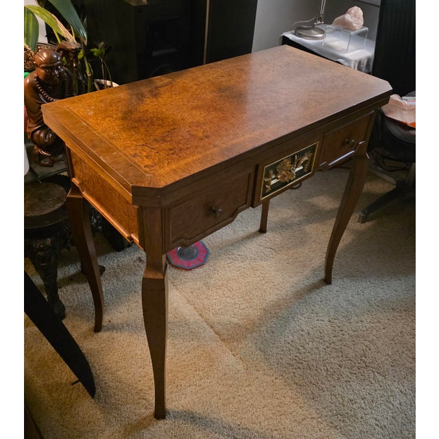 (Refinished)1950s Exquisite Custom, Gilded and Carved Italian Import, McM, Sorento Marquetry/Region, Games Table For Sale - Image 4 of 12