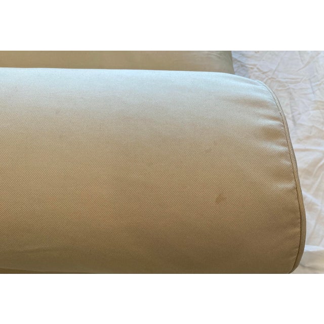 A. Rudin Upholstered Silk Roll Arm Sofa Loose Back &Seat Cushions With Dressmakers Skirt Four Decorative Pillows For Sale - Image 10 of 12