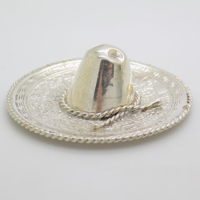 Metal Vintage Mexican Handmade Genuine Sterling Silver 925 Traditional Sombrero Hat Figurine, 1970s For Sale - Image 7 of 13