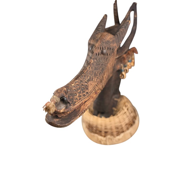 Early 20th Century Early 20th Century Bamana Horizontal Chi Wara Antelope Headdress With Basket Cap For Sale - Image 5 of 9
