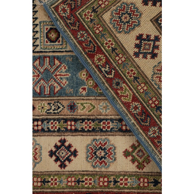 Textile 2010s Rug & Kilim’s Kazak Style Rug in Red, Blue and Beige-Brown Geometric Patterns For Sale - Image 7 of 7