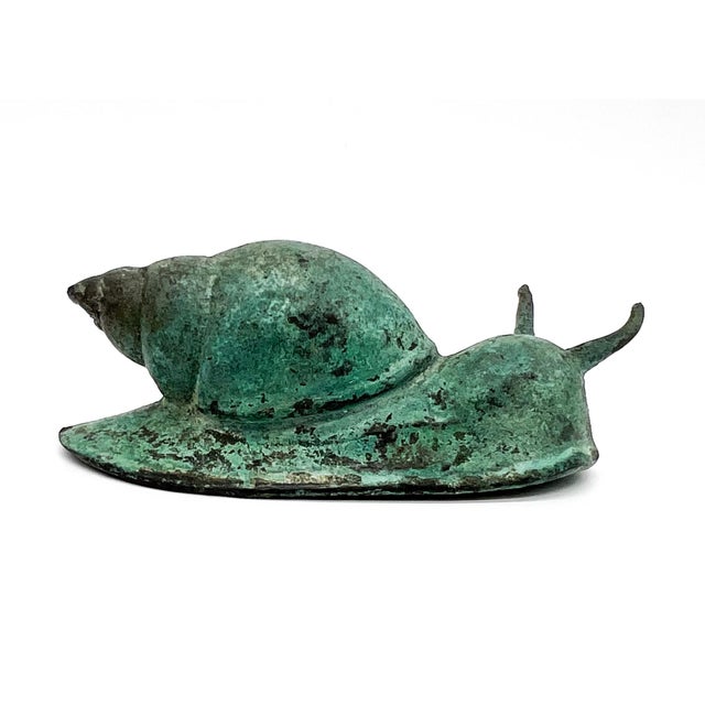 Mid-Century Modern Vintage Cast Iron Sea Snail Sculpture With Verdigris Patina – Garden / Cottagecore / Whimsical For Sale - Image 3 of 10