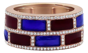 18K Rose Gold Alternating Red and Blue Enamel and 1/2 Cttw Diamond Studded Band Ring (F-G Color, VS1