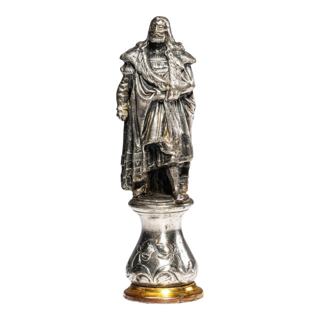 Neat Antique Art Nouveau Silver Gilt Bronze Albrecht Dürer Statue Miniature Desk Wax Seal For Sale
