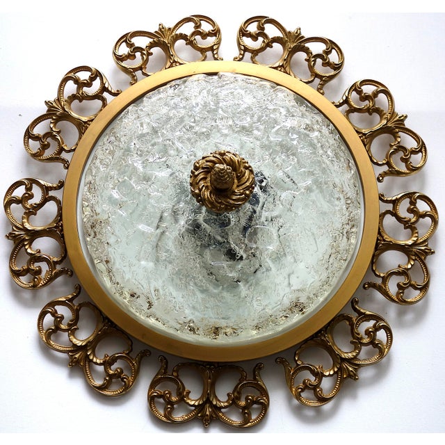 Brass and Frosted Glass 3-Light Ceiling Lamp from Kaiser-Leuchten, 1940s For Sale - Image 6 of 14