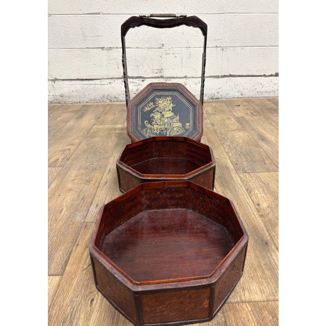 Vintage Chinese Tiered Wicker Wedding Basket Betrothal Basket For Sale - Image 9 of 13