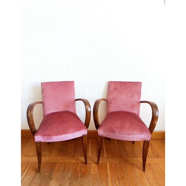 Art Deco Pink Velvet Moustache Armchairs, 1940s, Set of 2 For Sale - Image 11 of 11