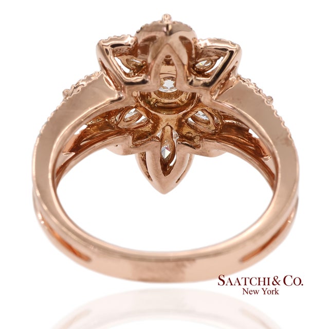 Early 21st Century 18k 750 Solid Rose Gold Floral Natural Diamond Ring, Size 7 For Sale - Image 5 of 13