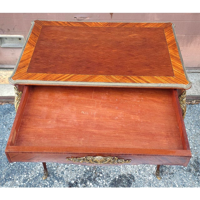 Alexandre Hugnet Kingwood and Tulipwood Parquetry Gilt Bronze Tea Table, Circa 1880s For Sale - Image 9 of 14