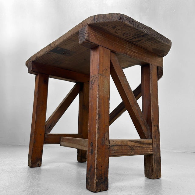 1920s Minimalist Minimalist Mingei Style Wooden Stool, 1920s For Sale - Image 5 of 10