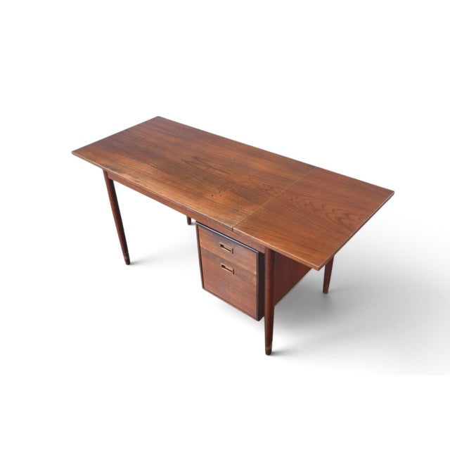 Brown Scandinavian Modern Drop Leaf Desk With Movable Case in Teak For Sale - Image 8 of 16
