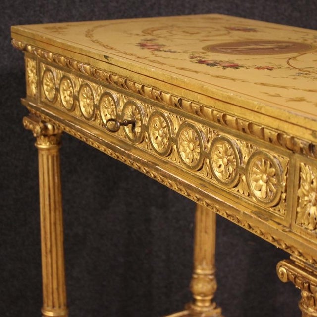 Wood Louis XVI French Lacquered and Gilded Side Table by Sormani, 1920 For Sale - Image 7 of 16