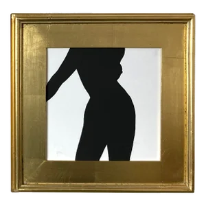 Her Silhouette #3 Black + White Painting on Canvas Framed in Gold