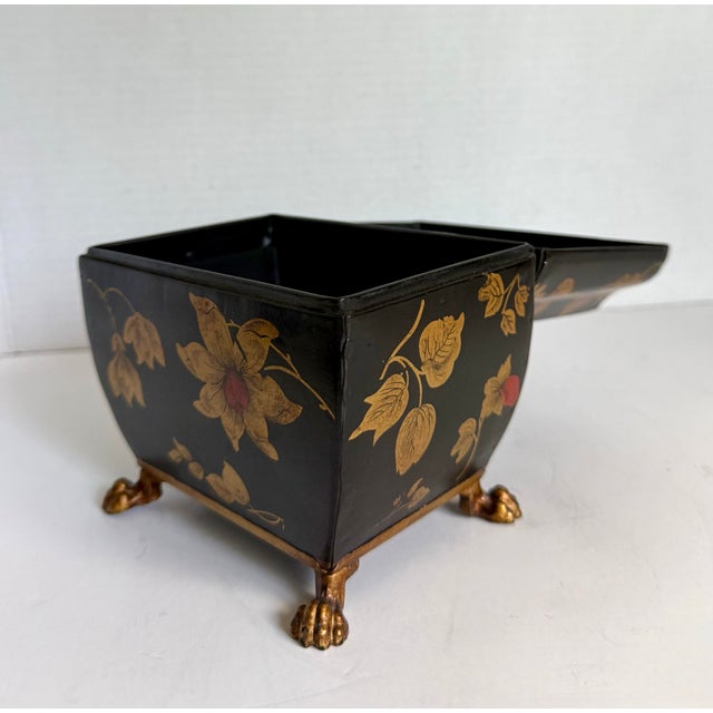 Vintage Italian Tole Floral Hinged Box for Bergdorf Goodman With Gilt Claw Feet For Sale - Image 10 of 12