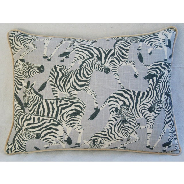 Gray Custom Safari Zebra Linen/Velvet Feather & Down Pillows 24" X 18" - Pair For Sale - Image 8 of 9