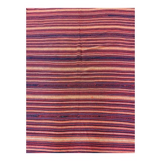 1950s Multicolor Ground Stripe Modern Turkish Kilim Flatweave Small Rug For Sale