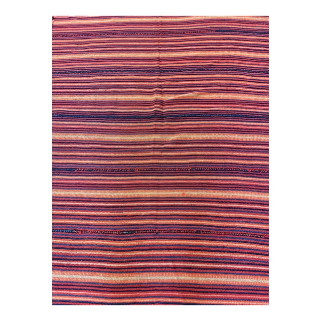 1950s Multicolor Ground Stripe Modern Turkish Kilim Flatweave Small Rug For Sale