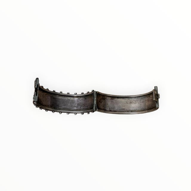 Antique Aesthetic Period Sterling Silver Hinged Cuff Bangle With Rose & Yellow Gold Floral Appliqué C. 1880s For Sale - Image 4 of 4