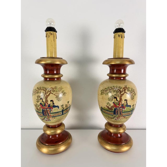 Large Vintage Oriental Satsuma Style Table Lamps, 1950s, Set of 2 For Sale - Image 15 of 18