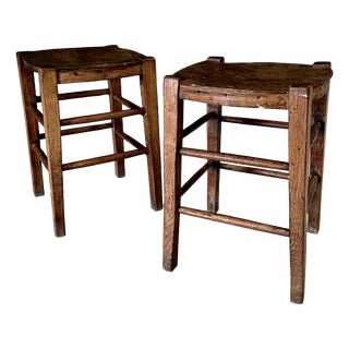 Vintage French Country Bistro Low Stools, 1930s, Set of 2 For Sale