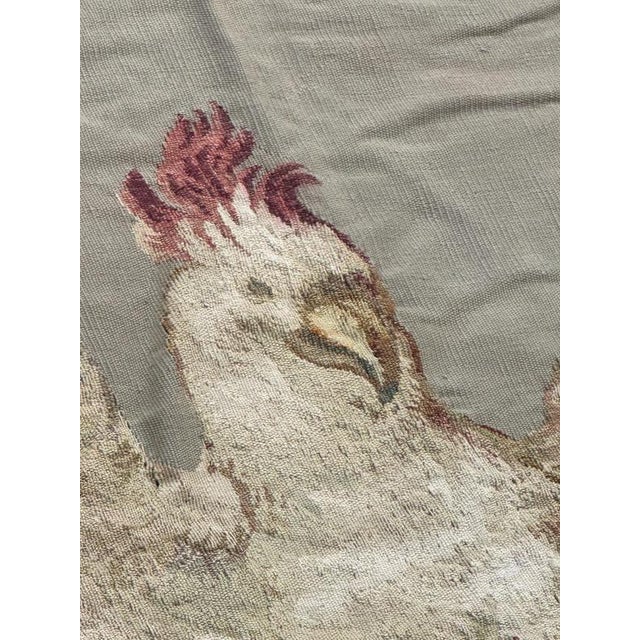 Antique French Tapestry with Rooster and Flowers from Aubusson, 1900 For Sale - Image 10 of 18