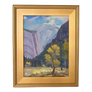 Silvio Silvestri, Mountain & Trees Landscape Oil Painting Including the Antiqued Gold Wood Frame