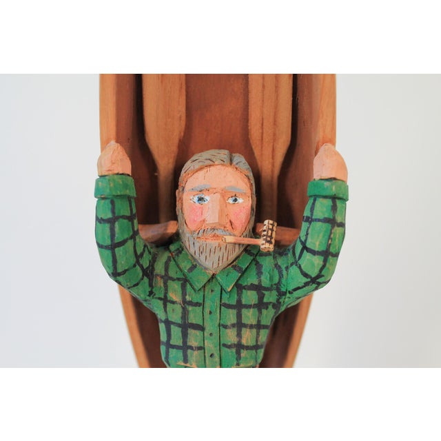 Vintage Hand-Carved Wooden Figurine For Sale In Milwaukee - Image 6 of 14