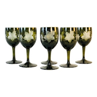Grape Leaf & Vine Wheel-Cut Cordial Stems, Set of 6 For Sale