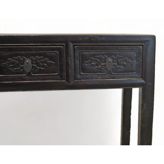 Coffee Antique Asian 3-Drawer Dark Brown Elm Console Table For Sale - Image 8 of 11