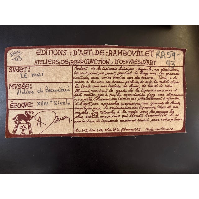 French Handmade Silkscreen Tapestry “Le Mai” by Éditions D’Art De Rambouillet, After Beauvais, C. 1950s For Sale - Image 10 of 10