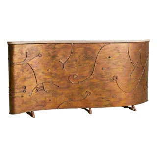 Vintage Custom Italian Metal Bar Cabinet with Blush Marble Top For Sale