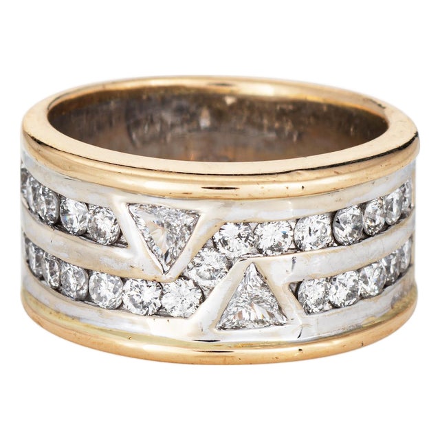 80s Vintage 1.25ct Diamond Cigar Band 14k Yellow Gold Sz 7 Ring Mixed Cuts For Sale