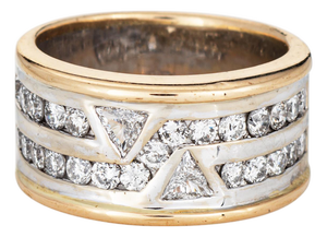 80s Vintage 1.25ct Diamond Cigar Band 14k Yellow Gold Sz 7 Ring Mixed Cuts