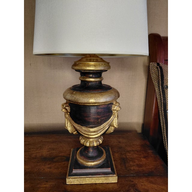 Mid 20th Century Neoclassical Carved Wood Table Lamp With Gilt Swag Detail For Sale In Atlanta - Image 6 of 6