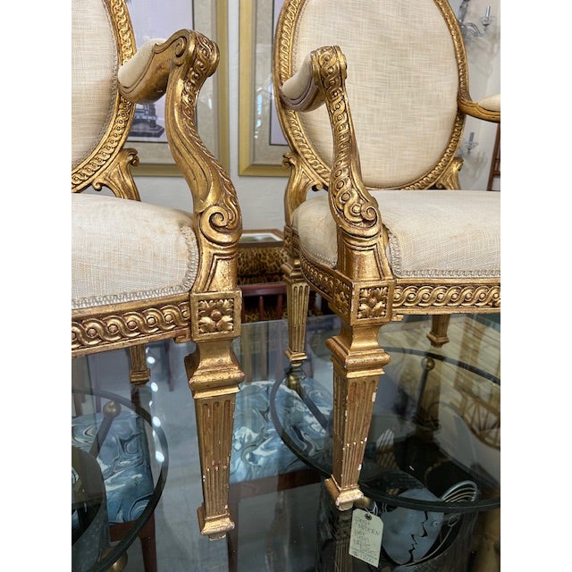 20th Century Italian Wood Carved Gold Gilt Oval Armchairs, a Pair For Sale - Image 11 of 12