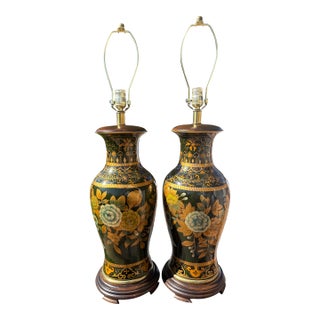 1990s Frederick Cooper Hand Painted and Gilded Lamps -a Pair For Sale