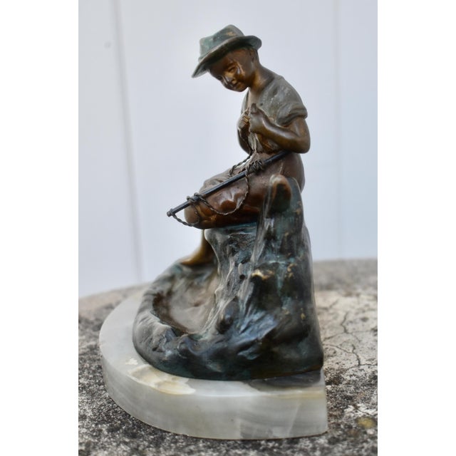 Antique - (1910's) Fishing Boy made in Austria. Heinrich W Hirschen for B. Altman & Co. in NY. Made of Bronze & Natural...