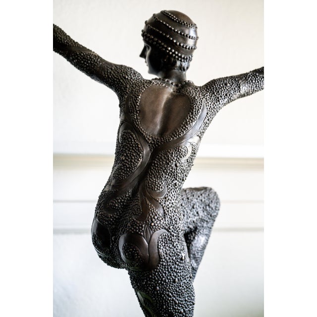 Art Deco Mid 20th Century Monumental Art Deco Bronze Dancer After d.h. Chiparus, 27.5” Sculpture on Marble Base For Sale - Image 3 of 7