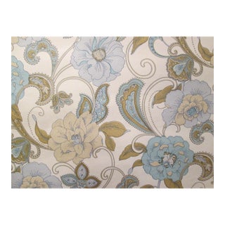 Vintage 1970s Blue and Beige Peony Paisley Motif Wallpaper For Sale