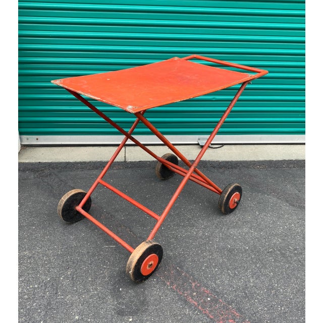 Vintage Red Painted Wood Serving Cart For Sale - Image 9 of 9