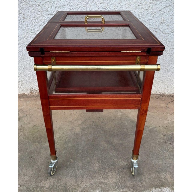 Wood 1950s Wood & Brass Display Bar Cart For Sale - Image 7 of 10