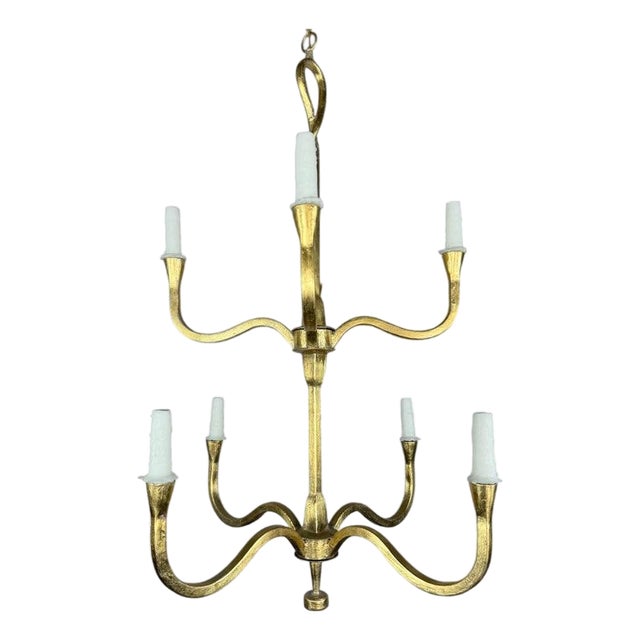 Gilt Gold Metal Leaf Chandelier by Miamar Home - Pair For Sale