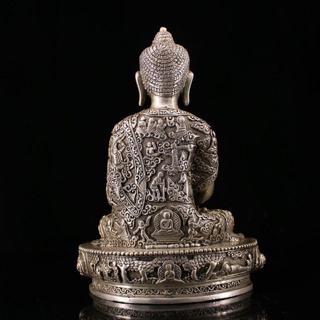 Late 19th Century Silver-Gilt Bronze Amitayus Buddha Statue, 1.6kg For Sale - Image 4 of 9