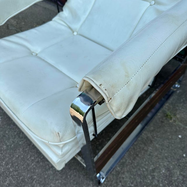 White Milo Baughman Style Glider Chair Mid-Century Modern For Sale - Image 8 of 12