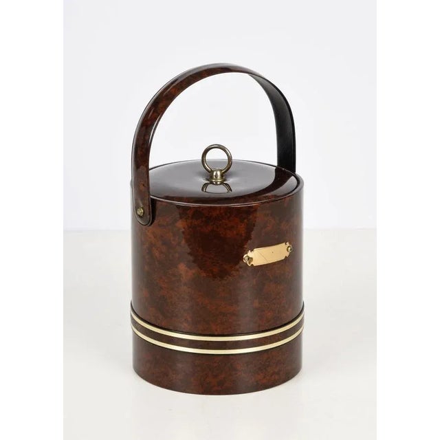 Mid-Century Italian Faux Briar Plastic Ice Bucket with Top, 1970s For Sale - Image 4 of 15